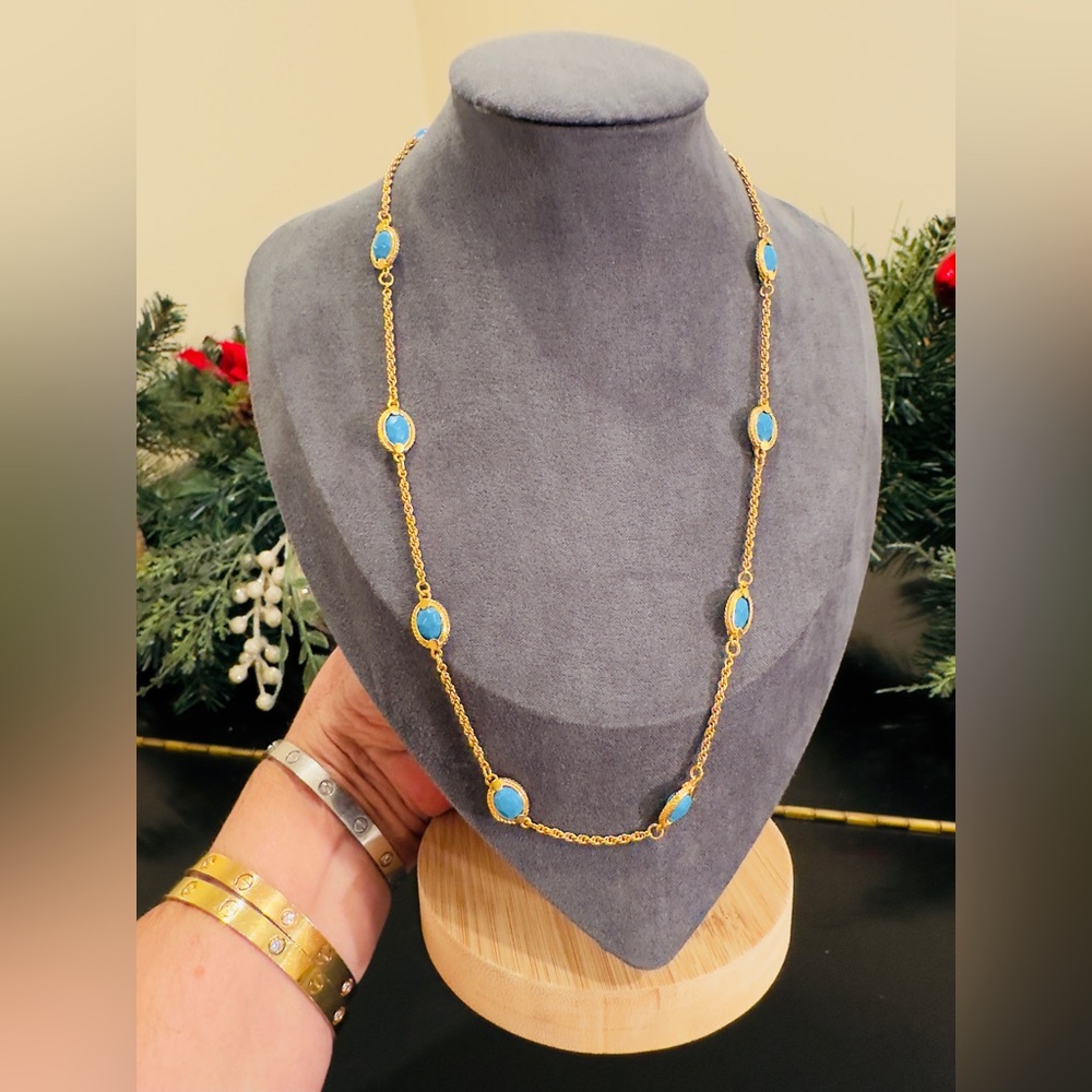 NWT authentic luxury RARE Julie Vos Gold Necklace with Turquoise Stones - Picture 10 of 16